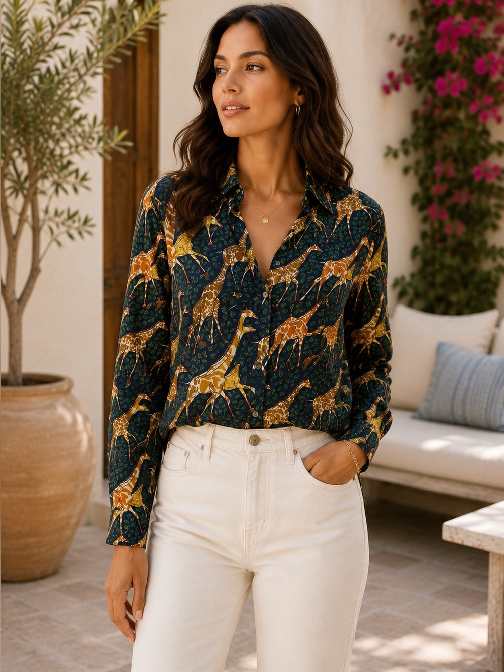 NWT J.Crew Collection Silk Giraffe Print Button Up Shirt Safari Novelty Blouse 2